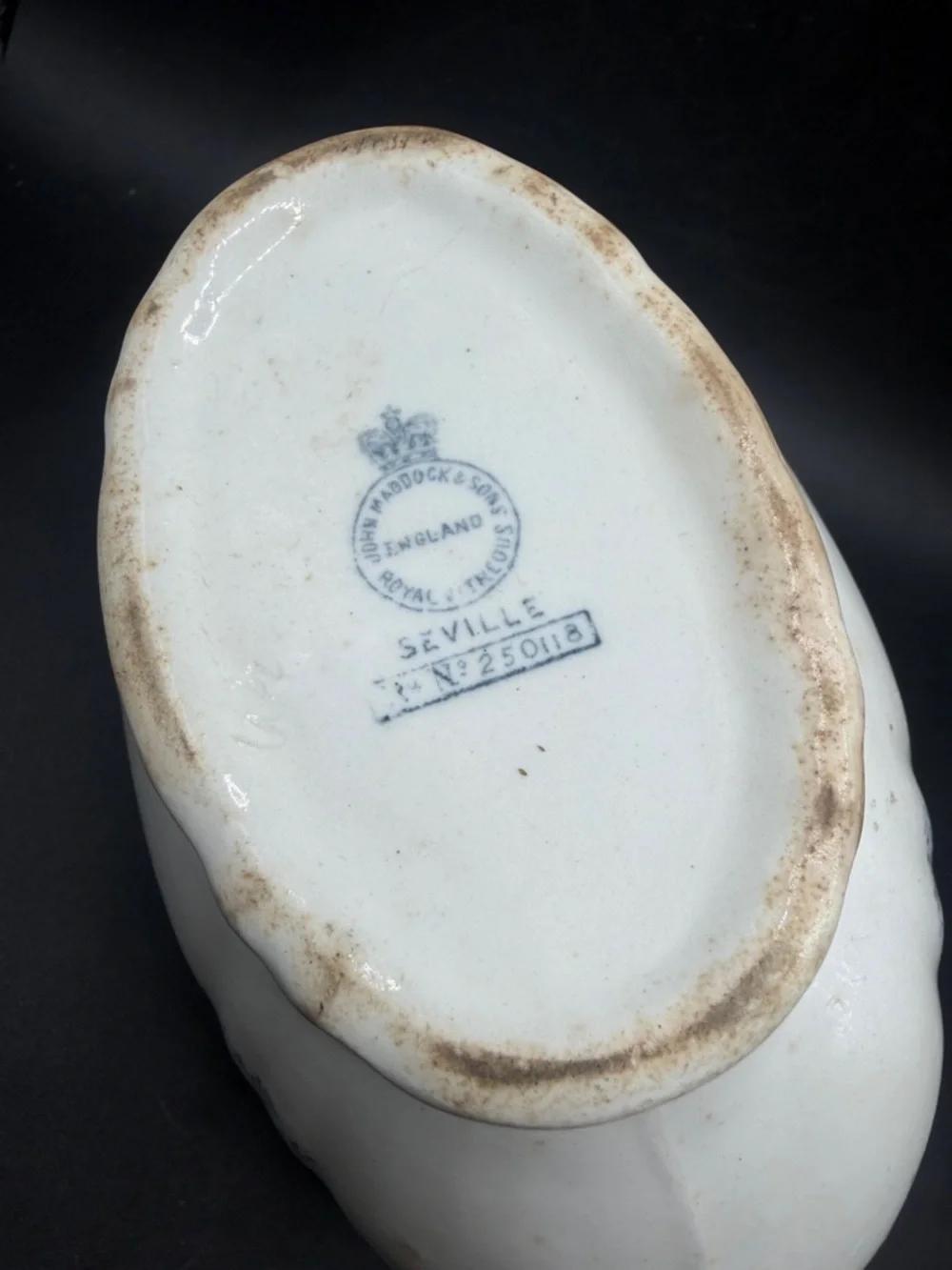 John Maddock & Sons Antique Royal Vitreous Seville Blue & White Gravy Boat